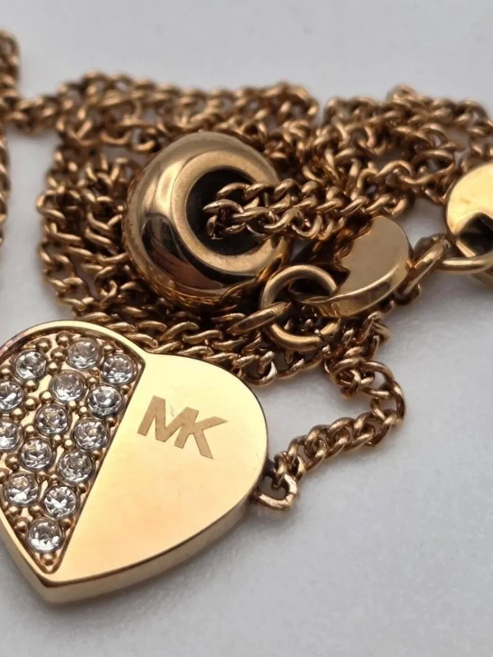 Michael Kors Rose Gold Tone Clear CZ Pavé Heart Slider Bracelet One Size